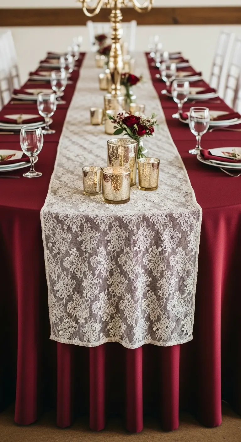Burgundy Wedding Table Setting: 13 Ideas for Elegant Vibes 7 Burgundy and Ivory Table Runners
