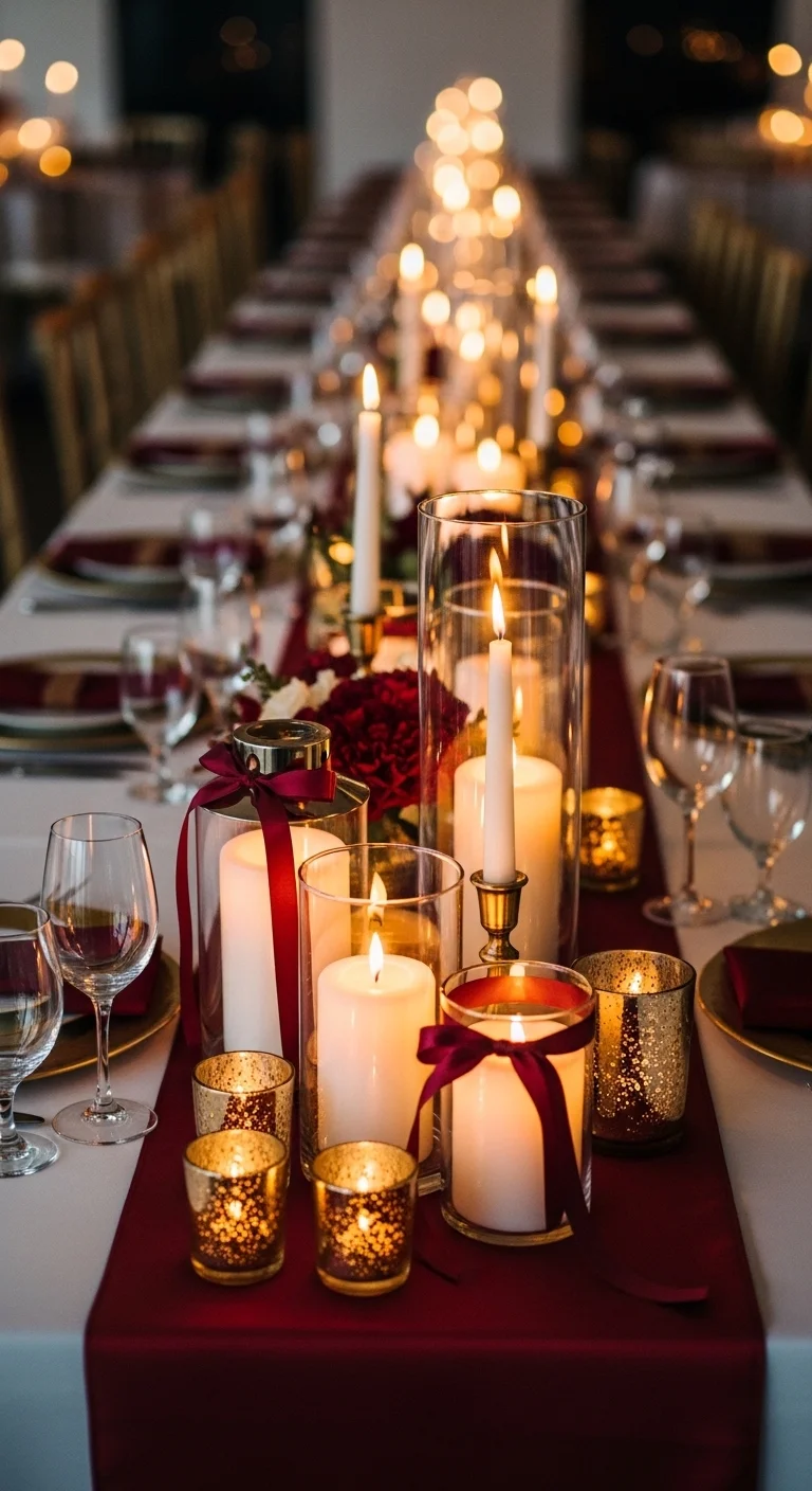 Burgundy Wedding Table Setting: 13 Ideas for Elegant Vibes 9 Candlelit Burgundy Tables