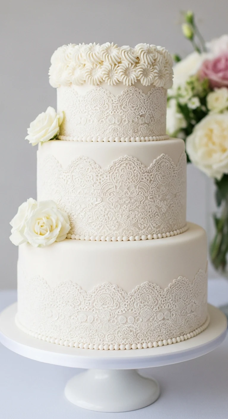 17 Elegant Wedding Cake Ideas for a Timeless Celebration 4 Lace-Inspired Cake Designs