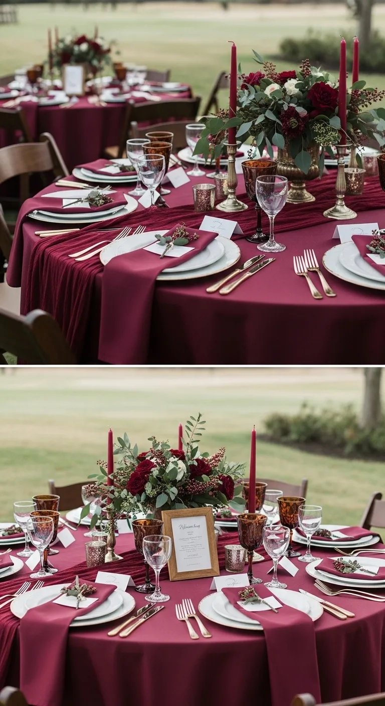 Burgundy Wedding Table Setting: 13 Ideas for Elegant Vibes 16 Layered Textures with Burgundy Decor