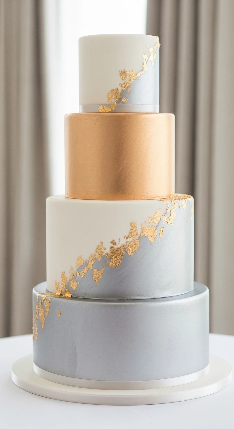 17 Elegant Wedding Cake Ideas for a Timeless Celebration 3 Metallic Accent Wedding Cake