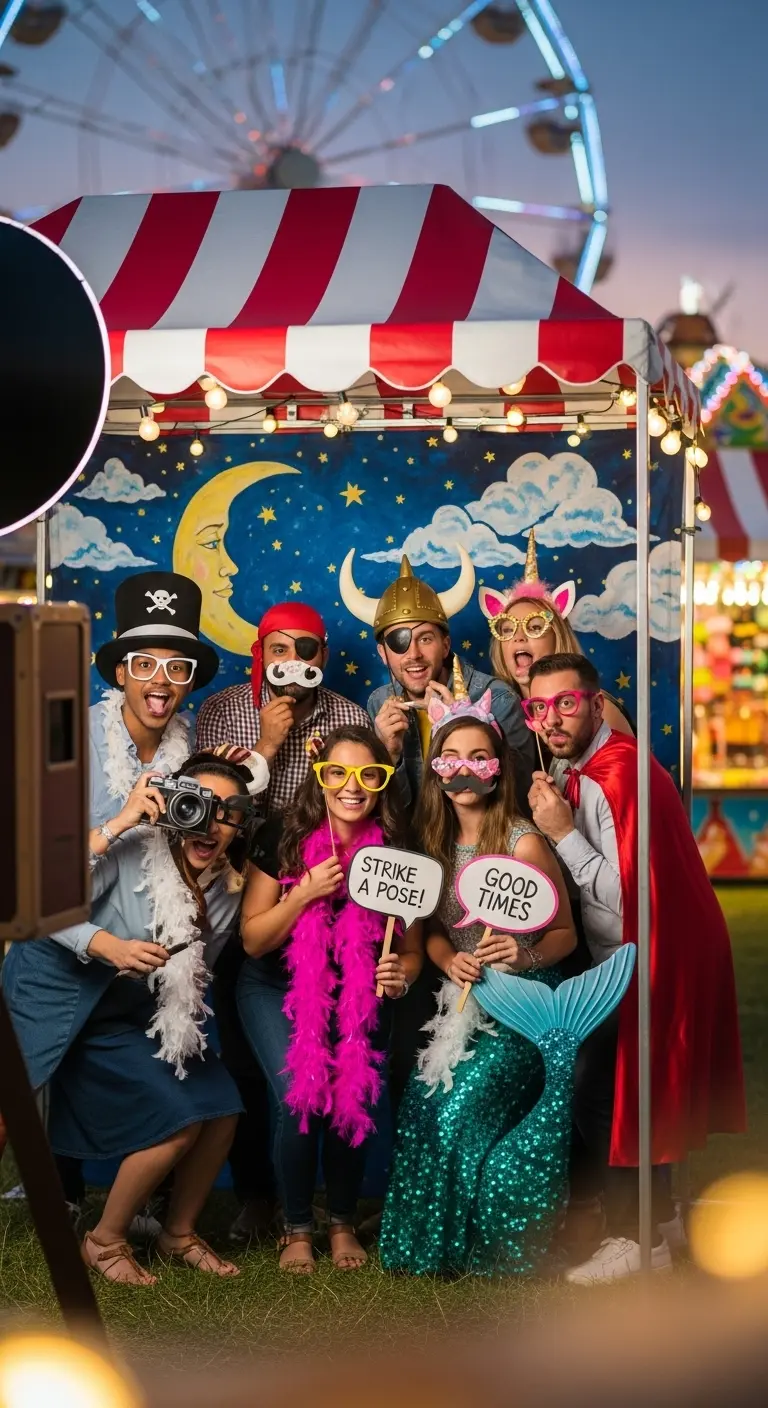 Ombre Rusty Orange Wedding Cake Photo Booth with Themed Props