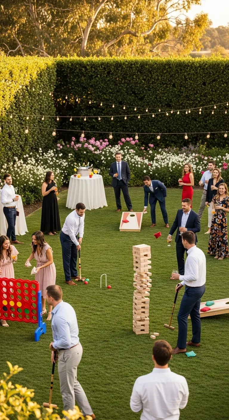 Ombre Rusty Orange Wedding Cake Lawn Games for Outdoor Cocktail Hours