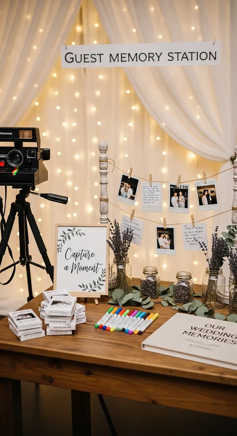 Ombre Rusty Orange Wedding Cake Polaroid Guest Memory Station