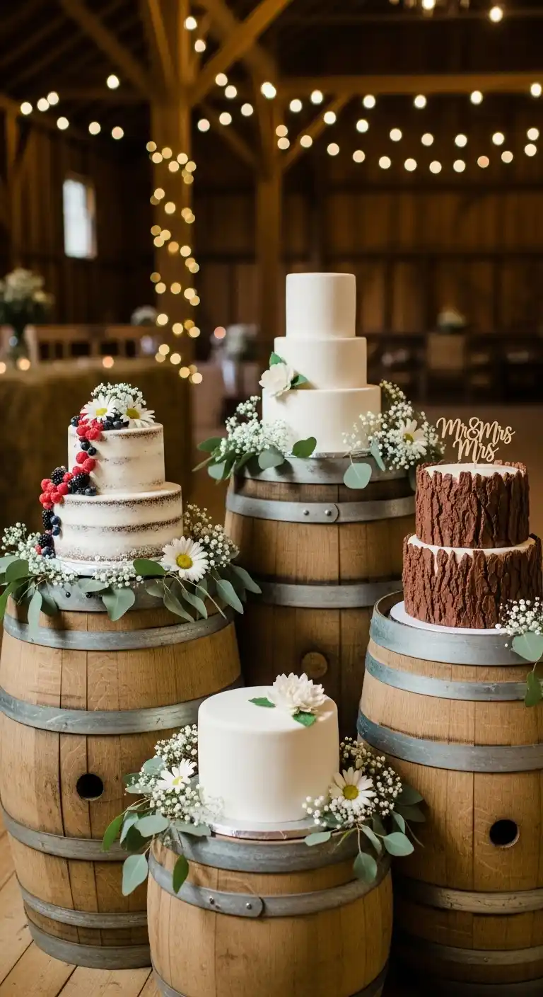 Ombre Rusty Orange Wedding Cake Barn Wedding Cake Ideas: Rustic Wooden Barrel Displays With Simple Designs