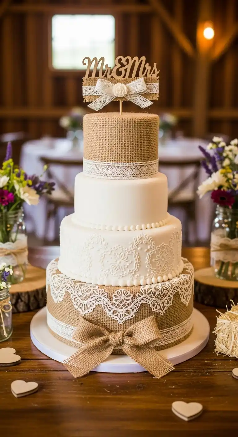 Ombre Rusty Orange Wedding Cake Barn Wedding Cake Ideas: Burlap and Lace Inspired Textured Cakes