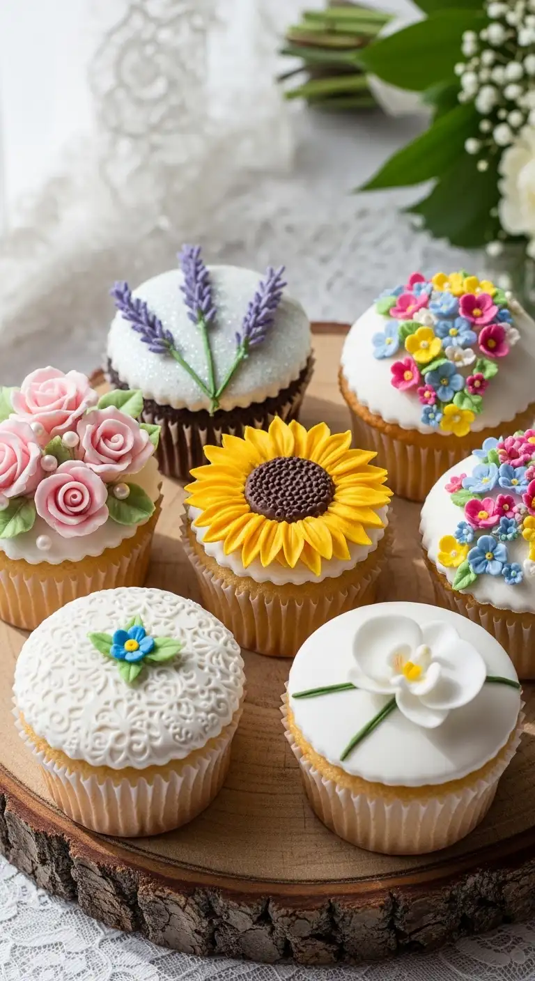 Ombre Rusty Orange Wedding Cake Floral-Inspired Wedding Cupcakes