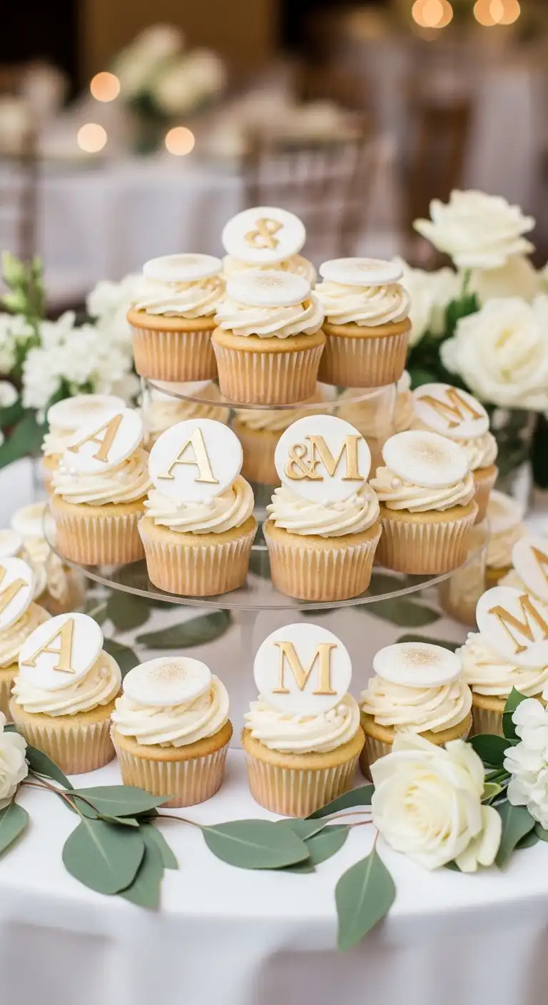 Ombre Rusty Orange Wedding Cake Monogrammed Cupcakes