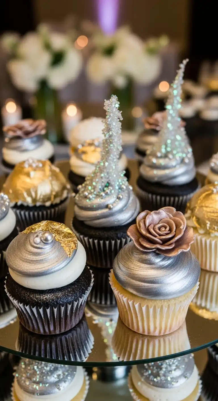 Ombre Rusty Orange Wedding Cake Metallic and Sparkle Wedding Cupcakes