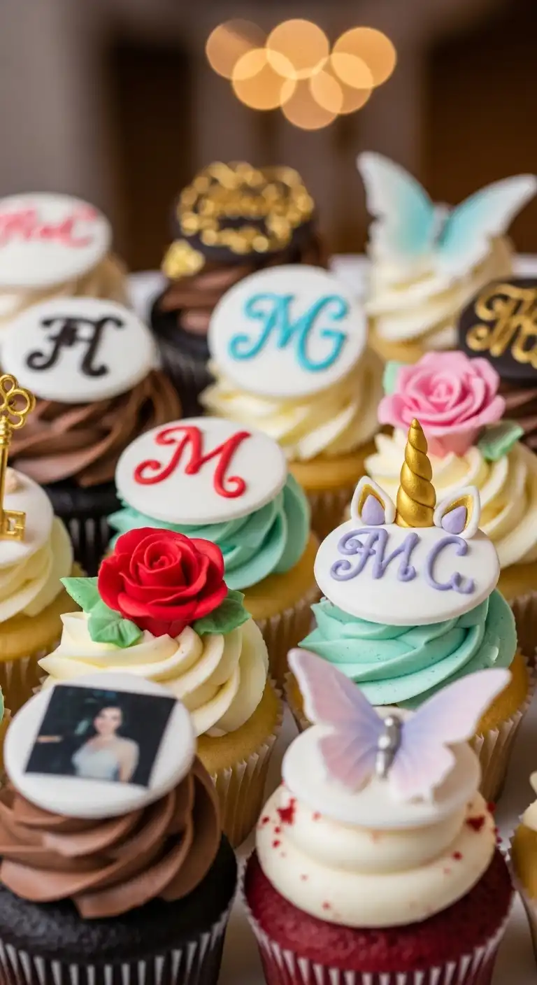 Ombre Rusty Orange Wedding Cake Cupcakes with Edible Toppers