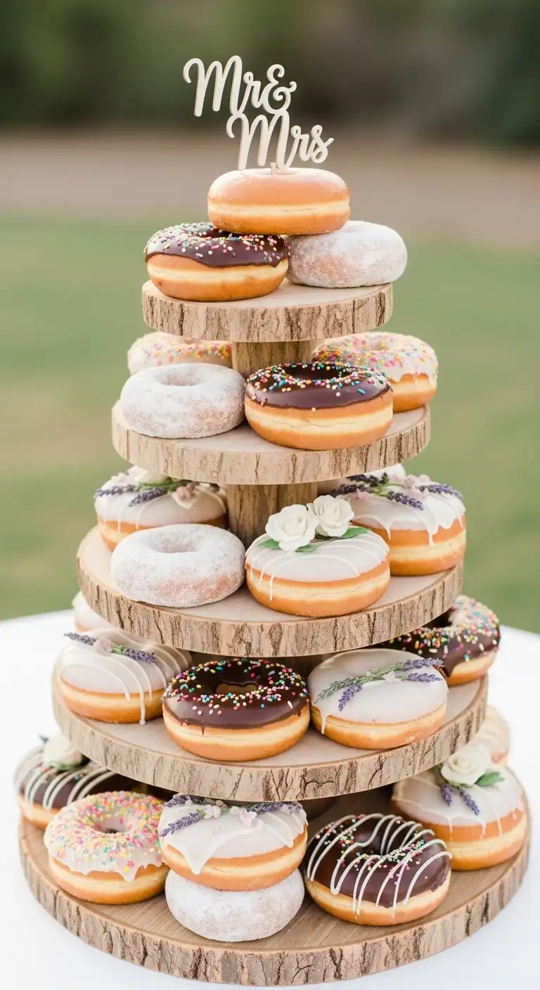 Ombre Rusty Orange Wedding Cake Donut Wedding Cake Ideas With Tiered Wooden Display Stands