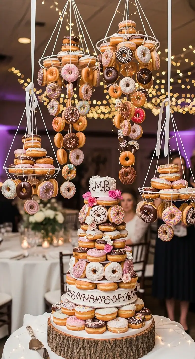 Ombre Rusty Orange Wedding Cake Donut Wedding Cake Ideas With Hanging Donut Installations
