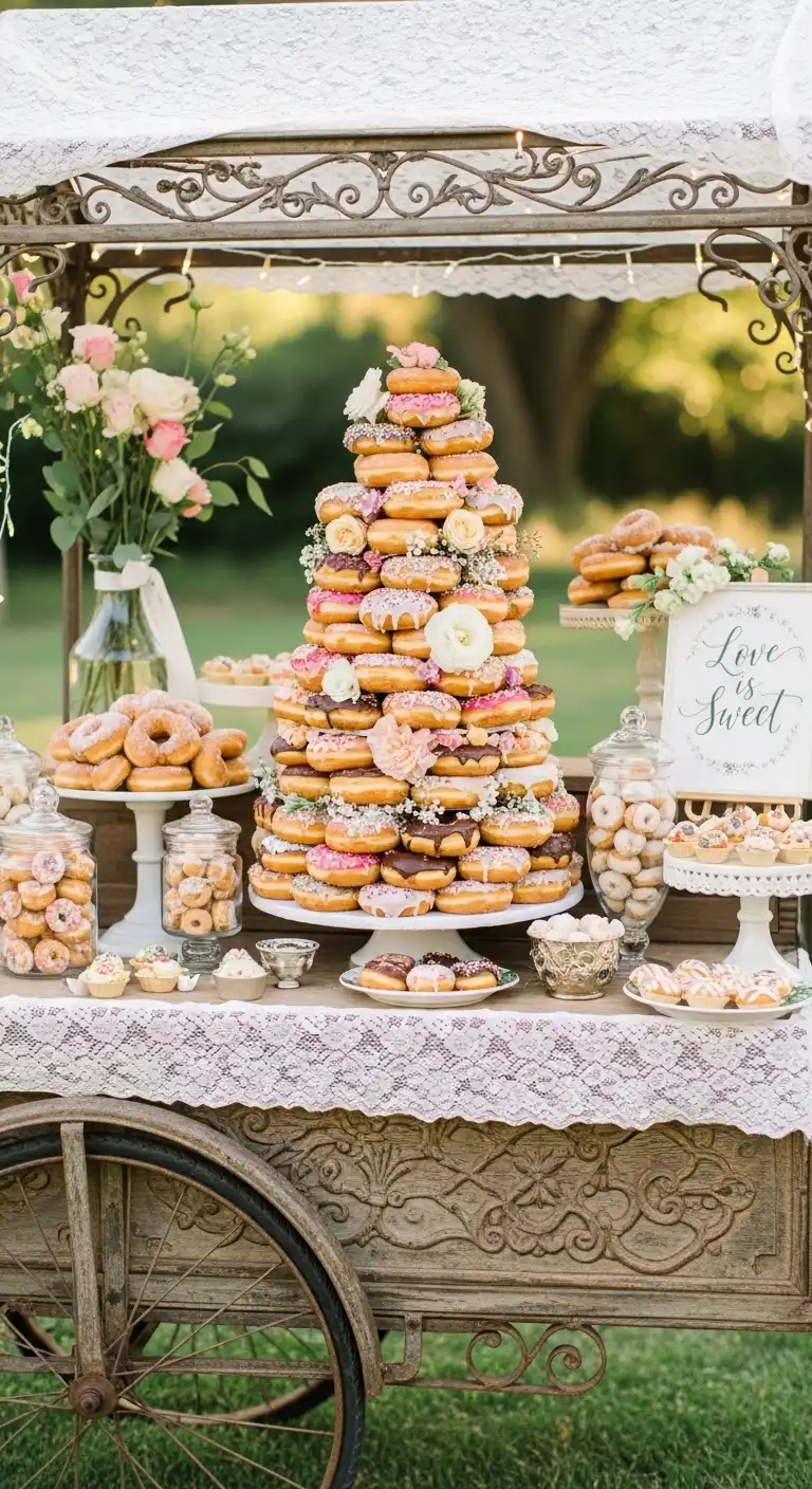 Ombre Rusty Orange Wedding Cake Donut Wedding Cake Ideas With Vintage Dessert Cart Displays