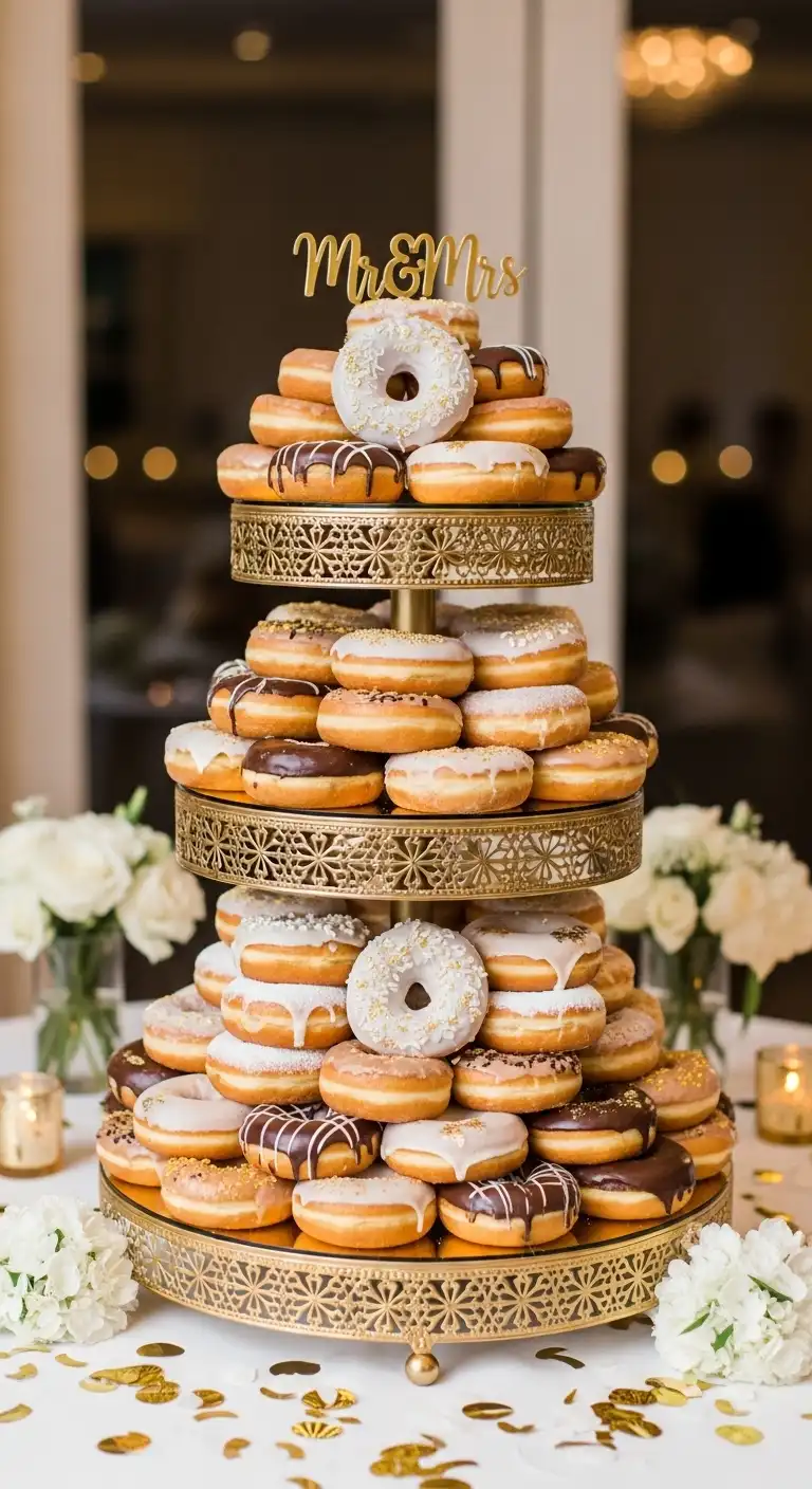 Ombre Rusty Orange Wedding Cake Donut Wedding Cake Ideas With Luxury Gold Accent Stands