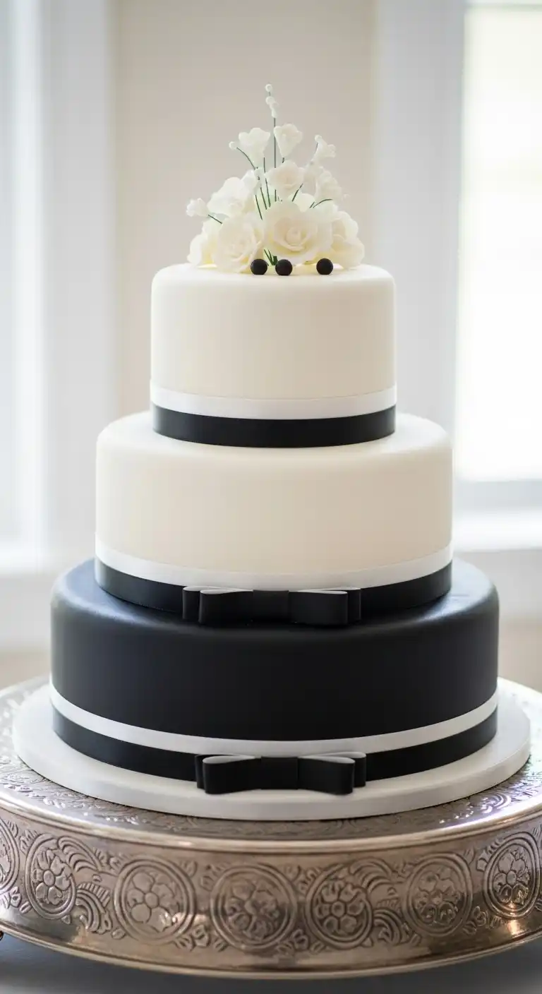Ombre Rusty Orange Wedding Cake Classic Black and White Tiered Cake