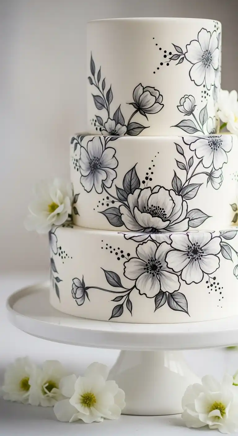 Ombre Rusty Orange Wedding Cake Hand-Painted Floral Cake
