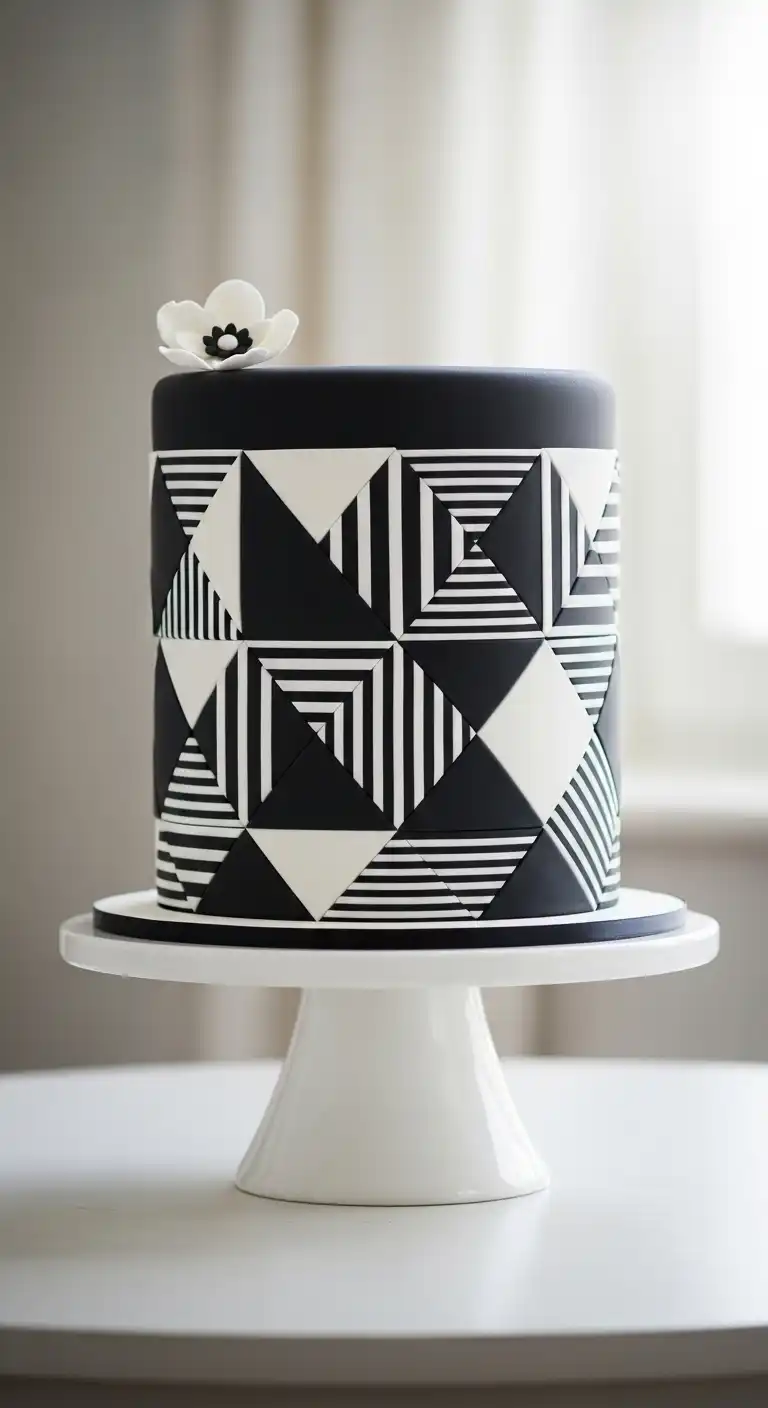 Ombre Rusty Orange Wedding Cake Geometric Black and White Cake