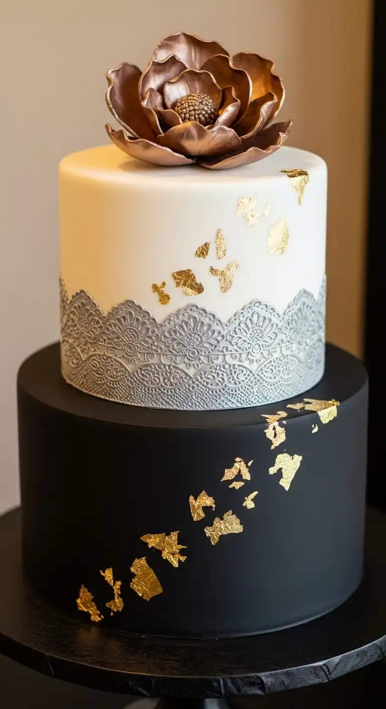 Ombre Rusty Orange Wedding Cake Metallic Accented Cake