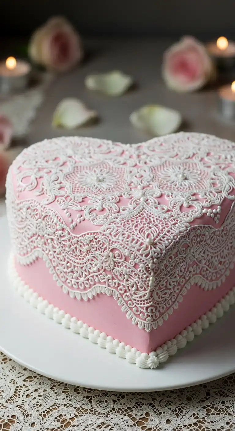 Ombre Rusty Orange Wedding Cake Lace-Inspired Heart Cake