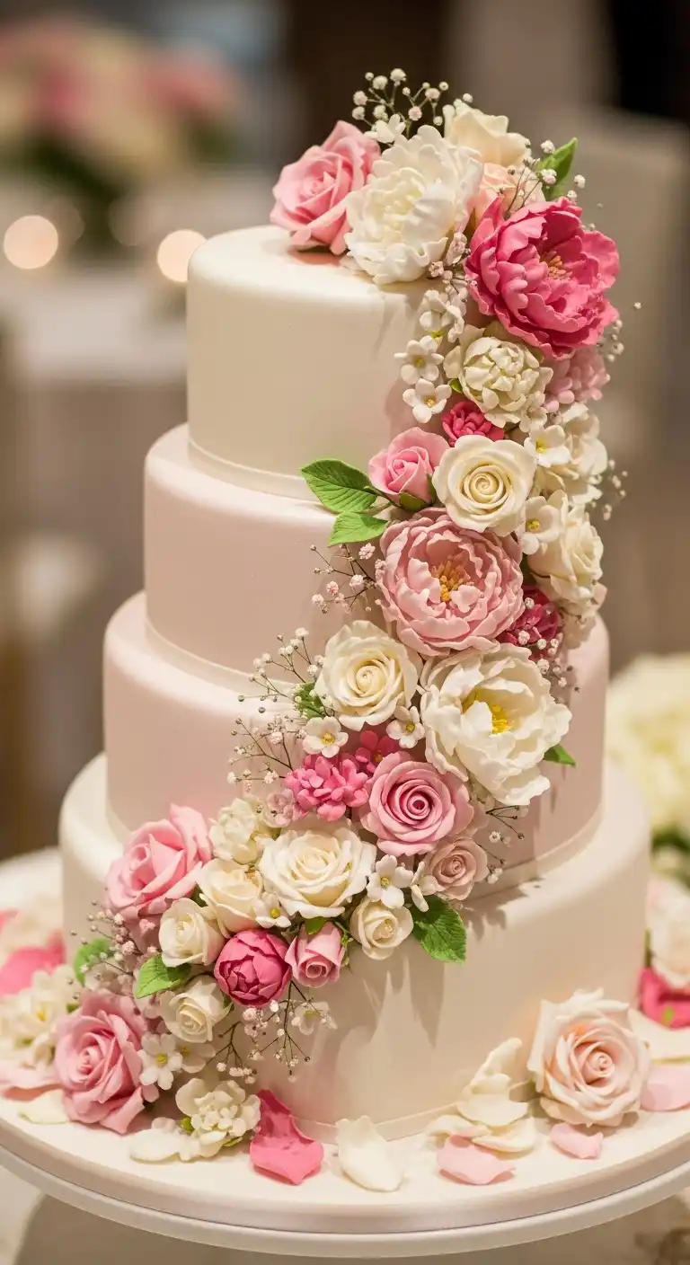 Ombre Rusty Orange Wedding Cake Floral Cascade Heart Cake