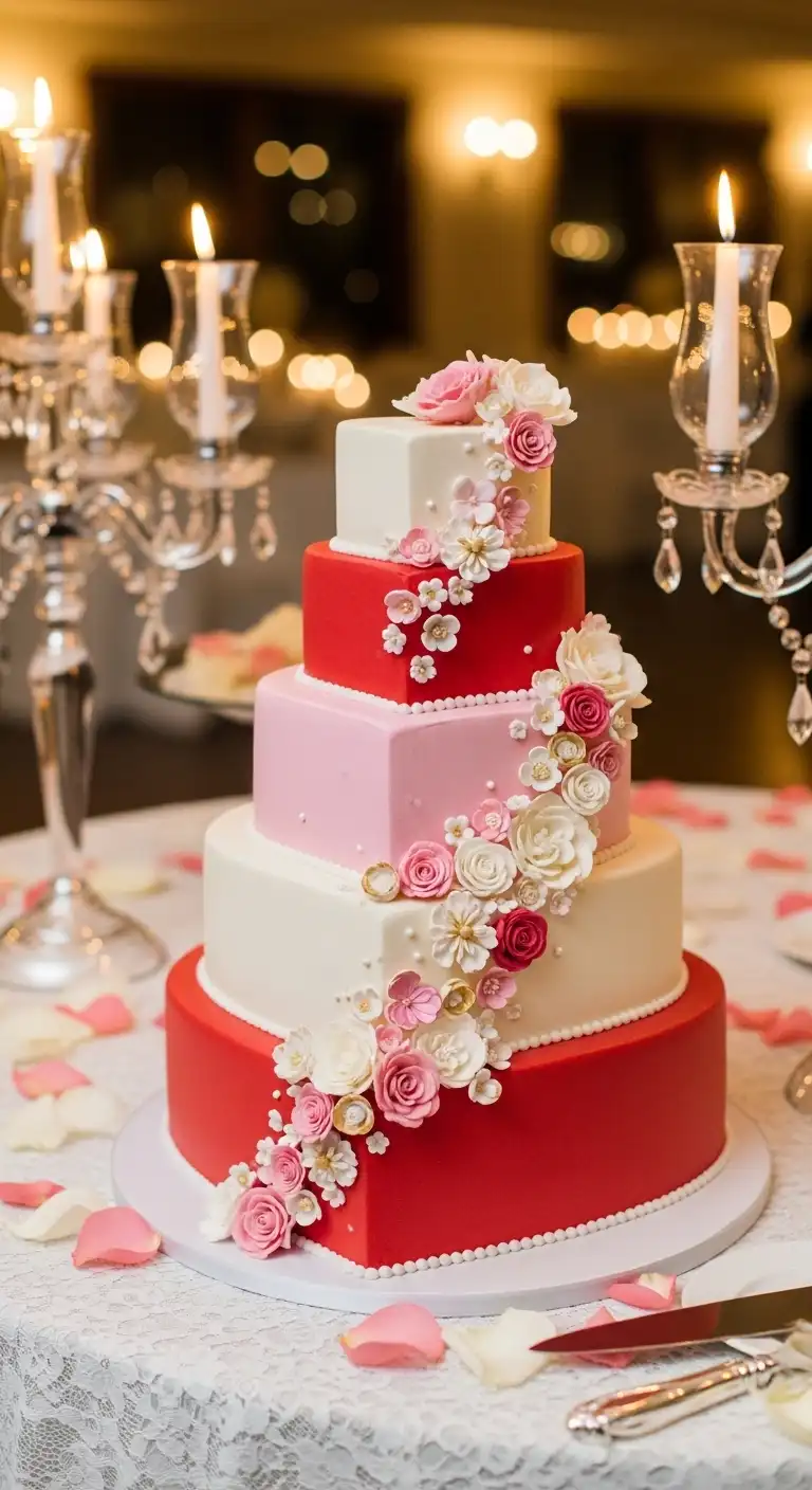 Ombre Rusty Orange Wedding Cake Multi-Tiered Heart Stack Cake