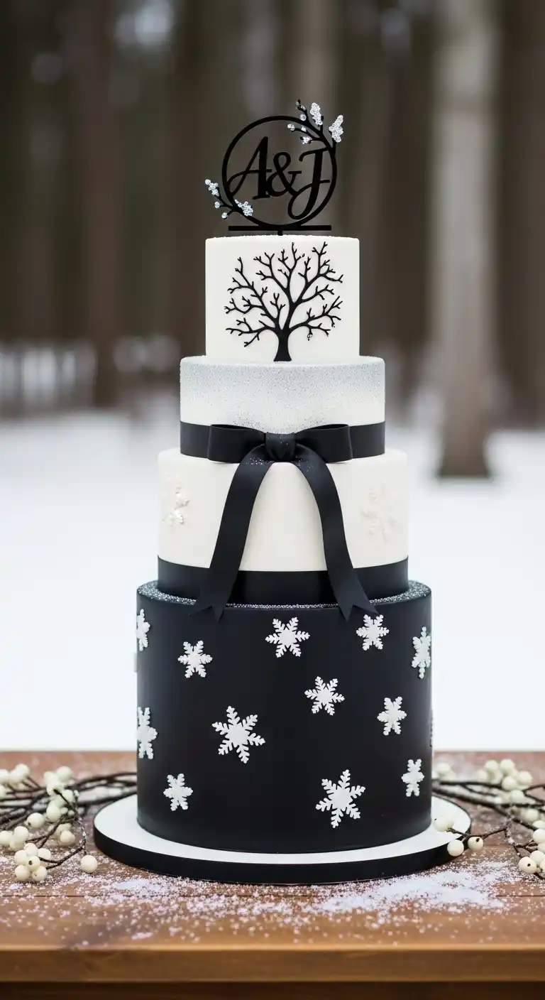 Ombre Rusty Orange Wedding Cake Black and White Winter Wedding Cake