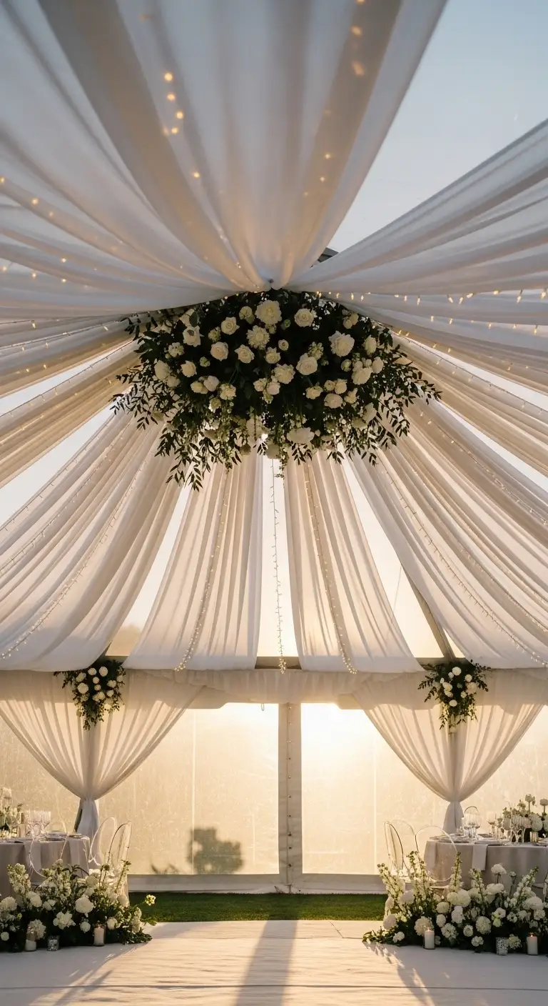 Ombre Rusty Orange Wedding Cake Romantic Draping for Ceilings, Tents, and Backdrops