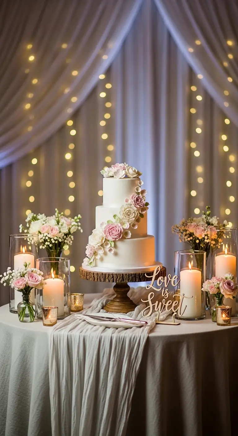 Ombre Rusty Orange Wedding Cake Refined Cake Display Tables with Subtle Floral Accents