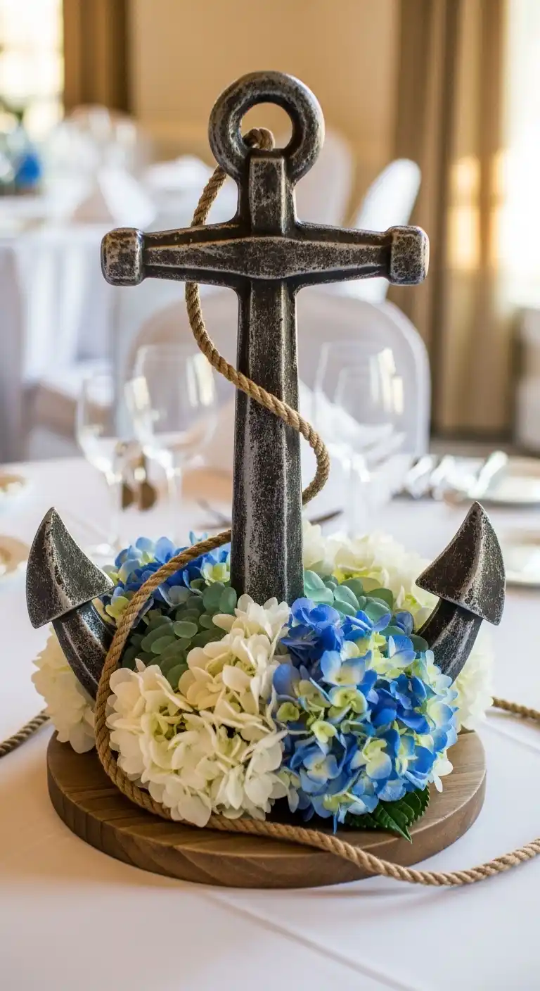 Ombre Rusty Orange Wedding Cake Anchor-Inspired Centerpieces
