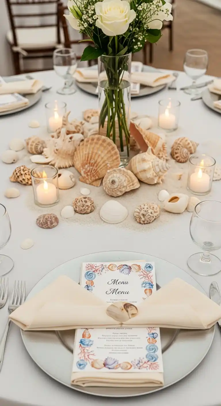 Ombre Rusty Orange Wedding Cake Seashell Accents for Tables
