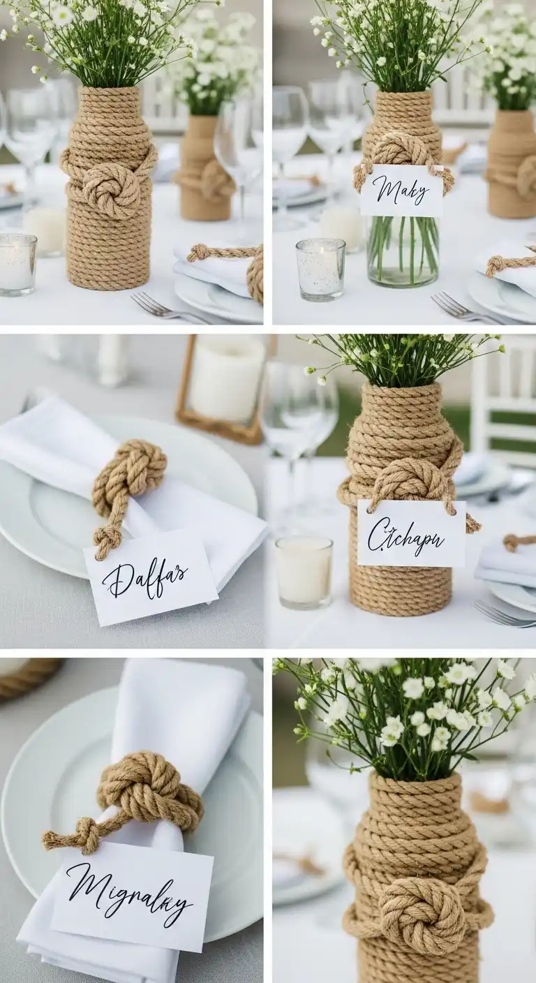 Ombre Rusty Orange Wedding Cake Rope Details and Knots