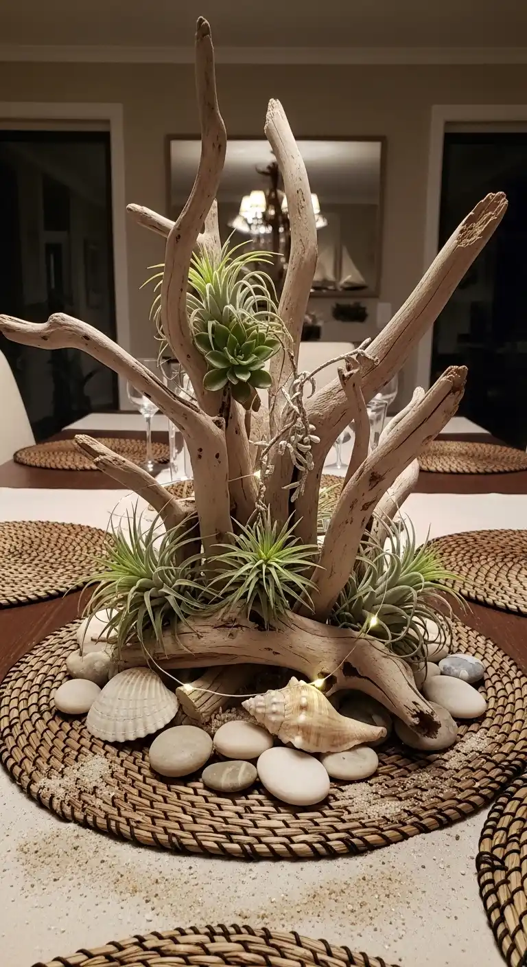 Ombre Rusty Orange Wedding Cake Driftwood Centerpieces