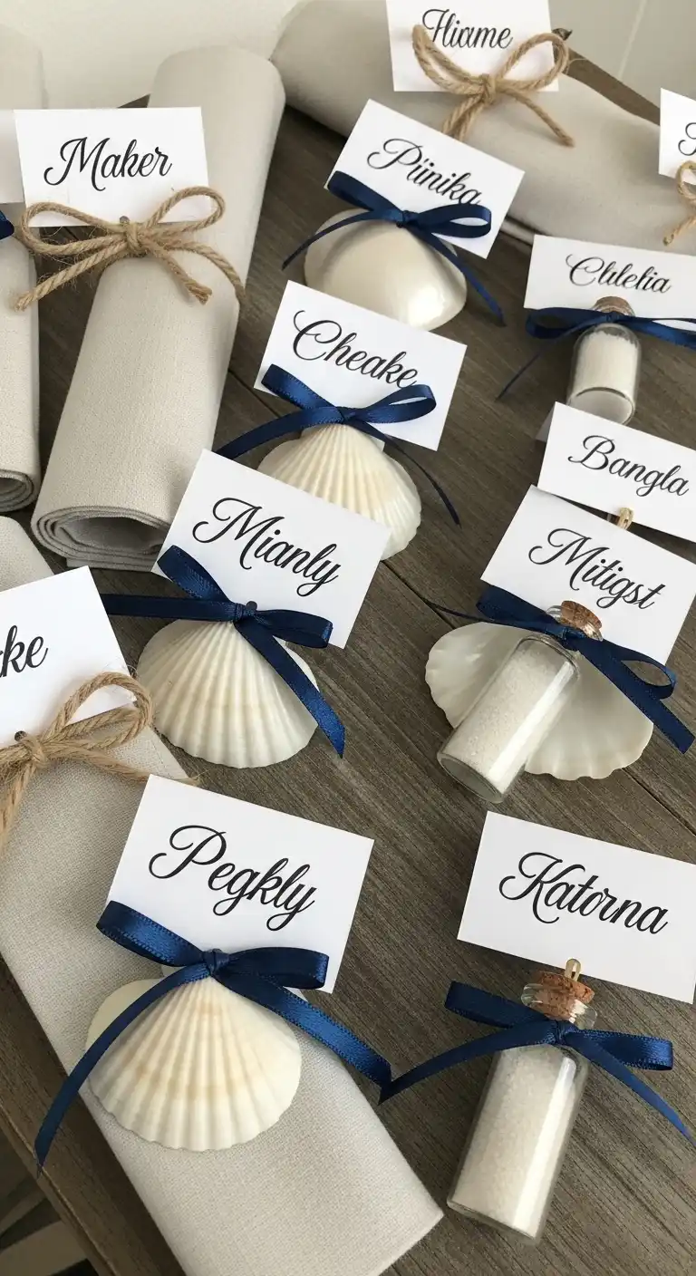 Ombre Rusty Orange Wedding Cake Nautical-Themed Place Cards