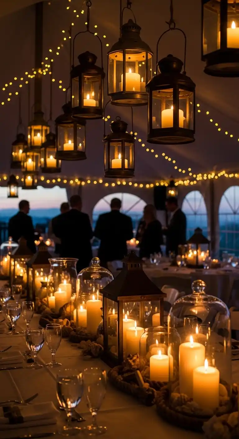 Ombre Rusty Orange Wedding Cake Lanterns and Candlelight
