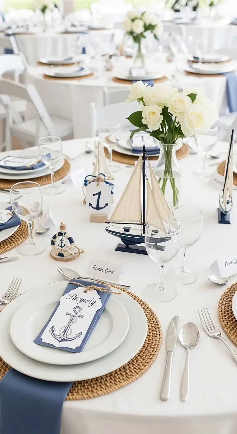 Ombre Rusty Orange Wedding Cake Anchor and Sailboat Motifs