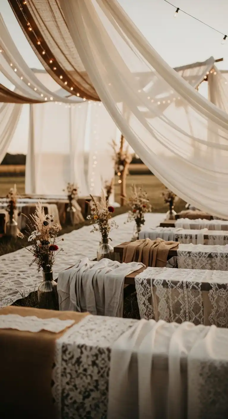 Ombre Rusty Orange Wedding Cake Soft Linen and Fabric Layers for a Cozy Feel