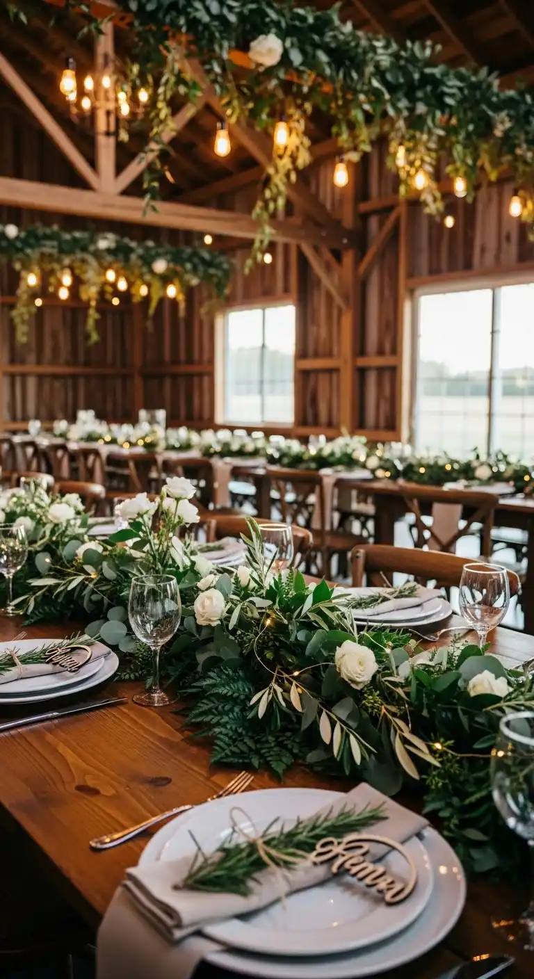 Ombre Rusty Orange Wedding Cake Greenery-Focused Decor for a Fresh, Natural Look