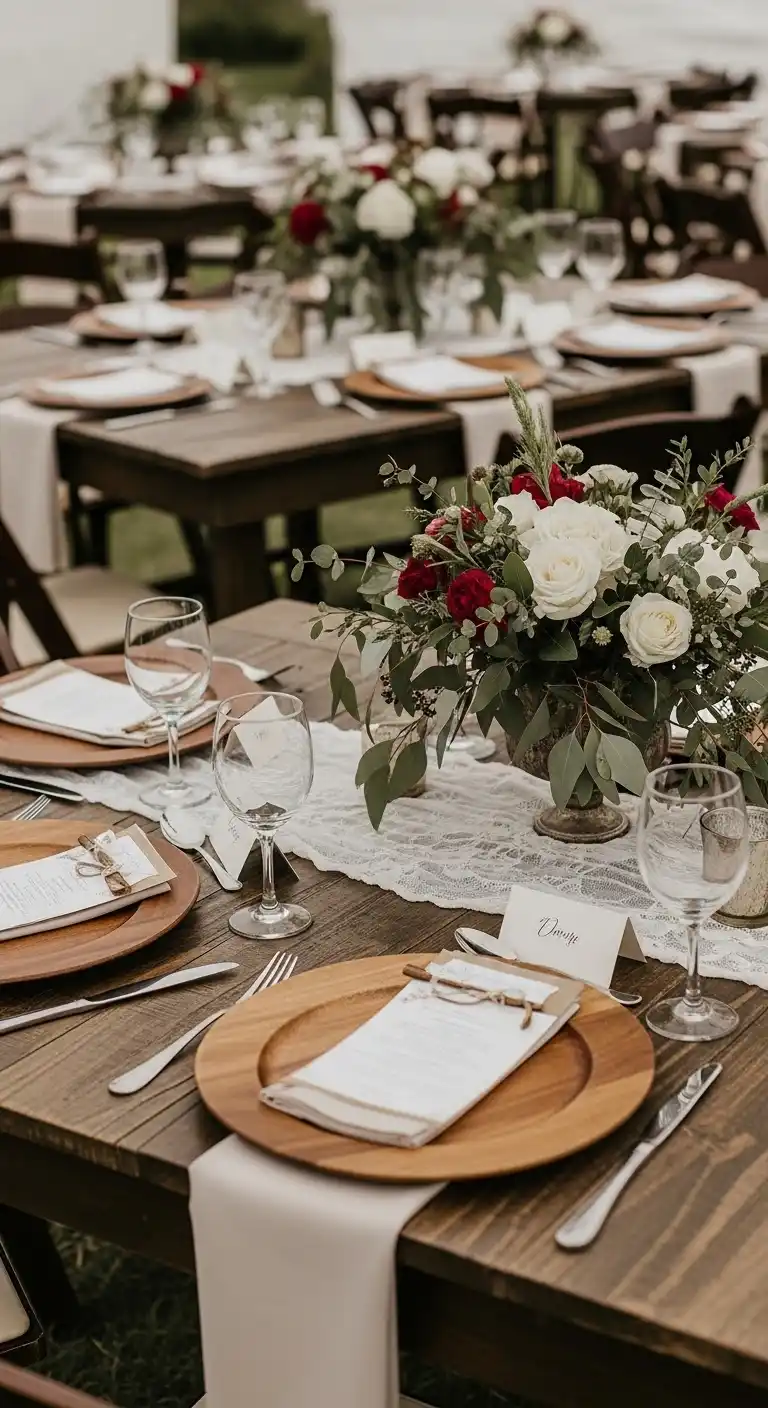 Ombre Rusty Orange Wedding Cake Rustic Table Settings with Thoughtful Details