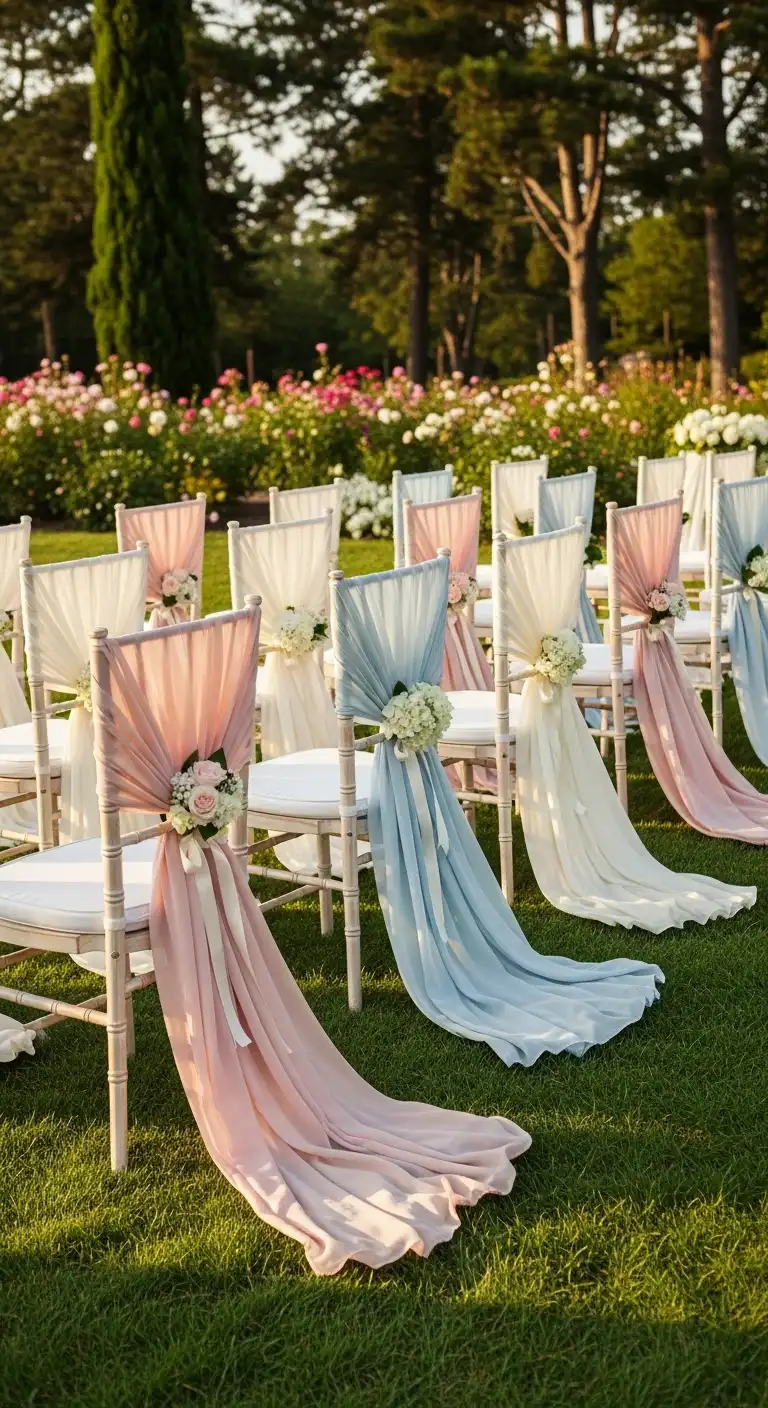 Ombre Rusty Orange Wedding Cake Chiffon Chair Drapes for a Soft and Elegant Look