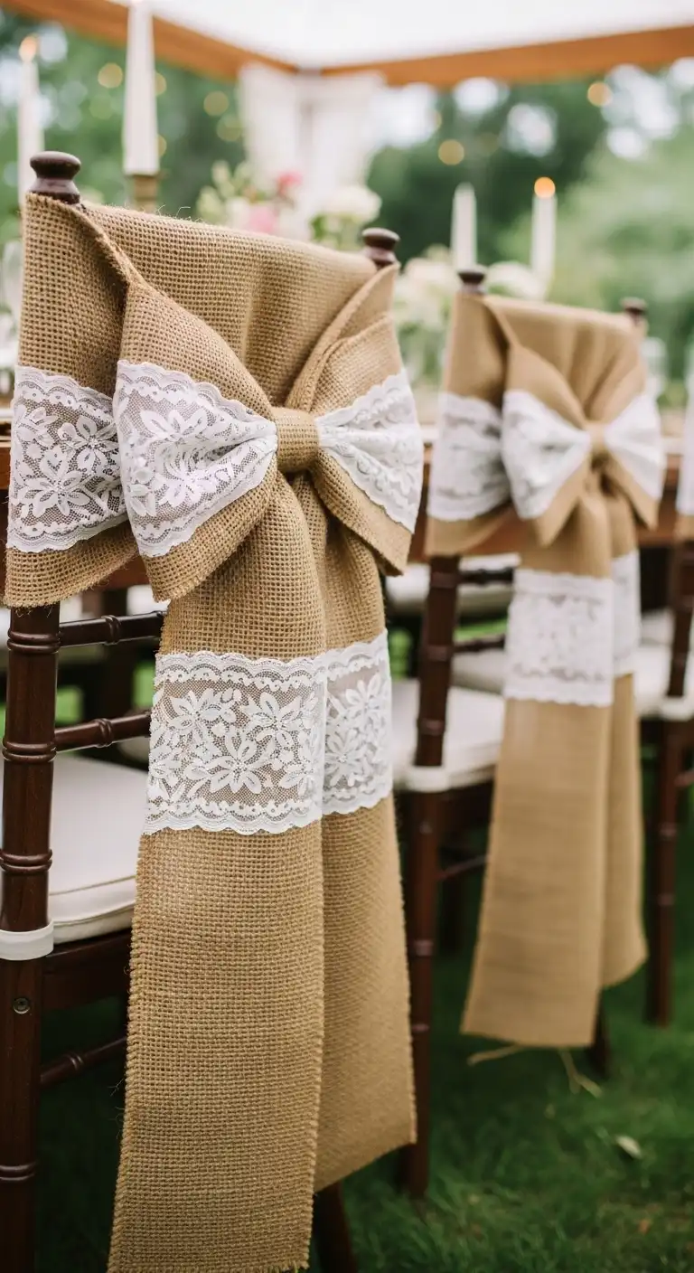 Ombre Rusty Orange Wedding Cake Rustic Burlap Sashes with Lace Details