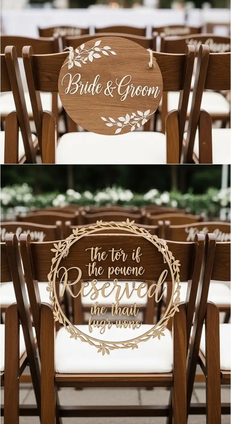 Ombre Rusty Orange Wedding Cake Personalized Chair Signs for a Unique Touch