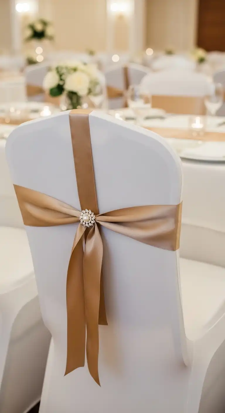 Ombre Rusty Orange Wedding Cake Chair Covers with Subtle Embellishments