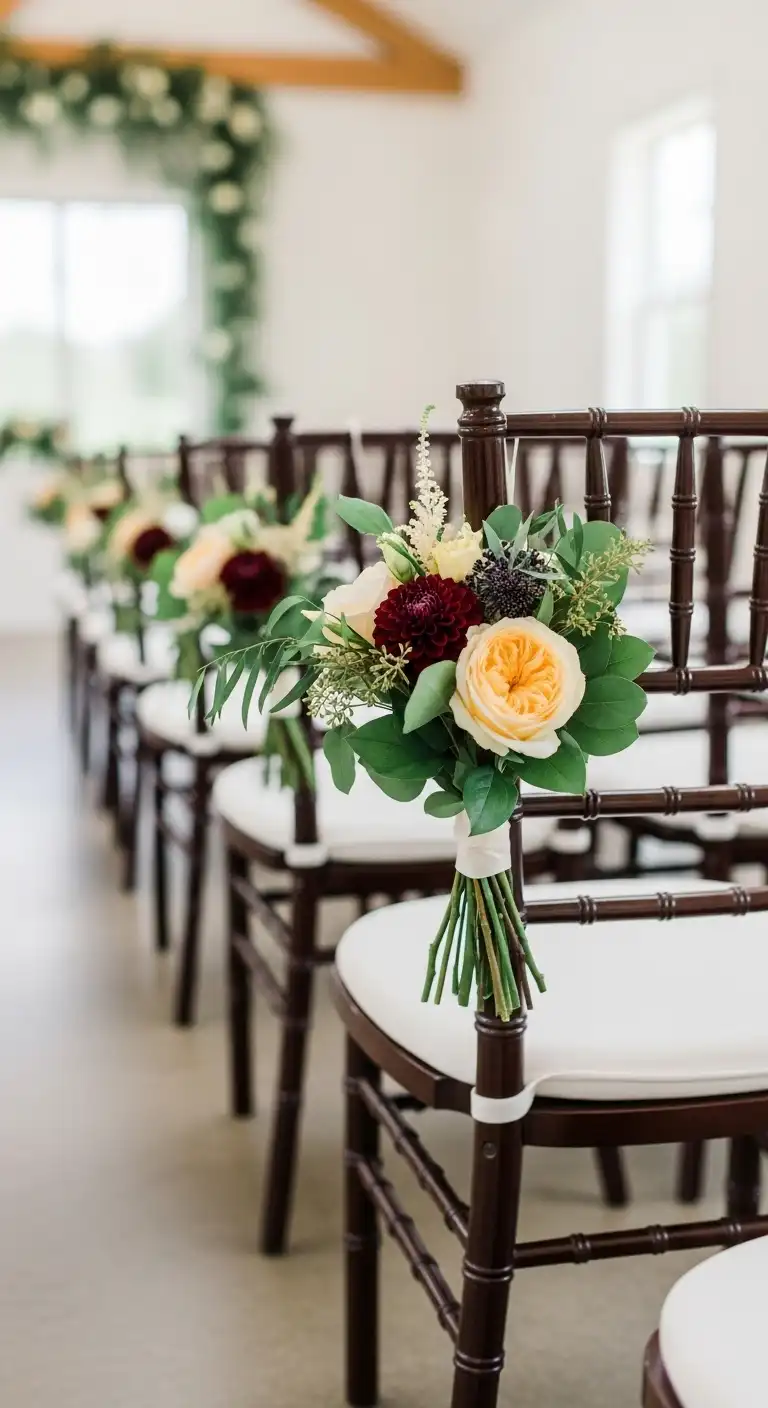 Ombre Rusty Orange Wedding Cake Chair Back Bouquets for a Romantic Atmosphere