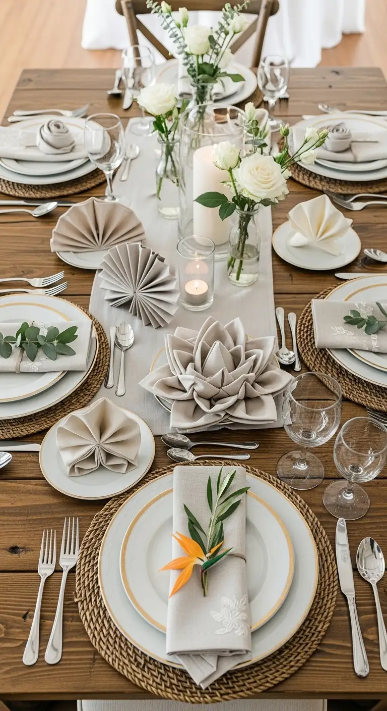 Ombre Rusty Orange Wedding Cake Linen Napkin Folding Ideas