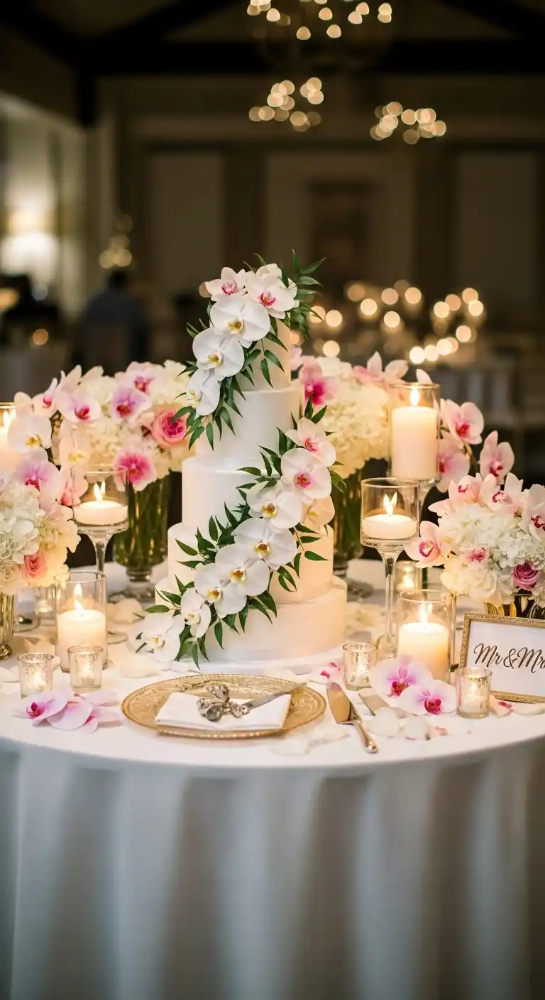 Ombre Rusty Orange Wedding Cake Orchid Wedding Decor Ideas for Cake Table Styling