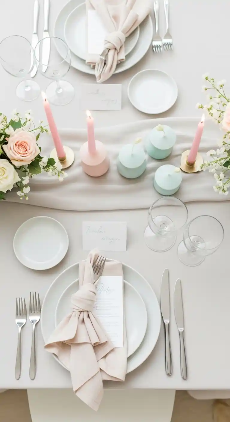 Ombre Rusty Orange Wedding Cake Pastel Wedding Table Setting Ideas with Minimalist Place Settings