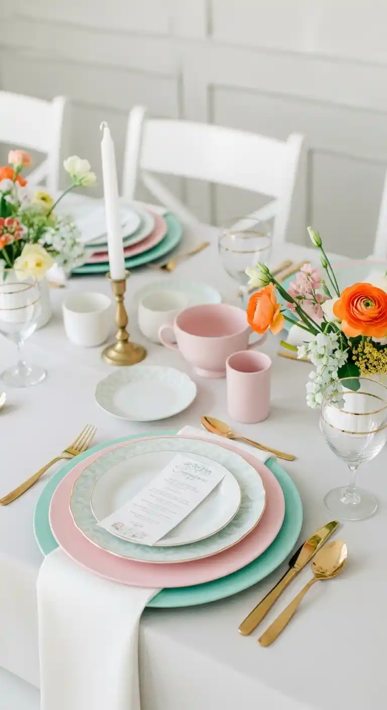 Ombre Rusty Orange Wedding Cake Pastel Wedding Table Setting Ideas with Statement Tableware