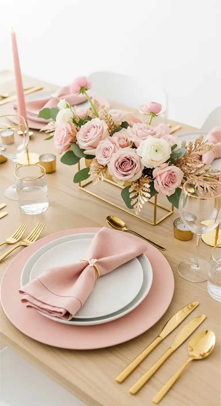 Ombre Rusty Orange Wedding Cake Blush Pink and Gold Minimalist Table Setting