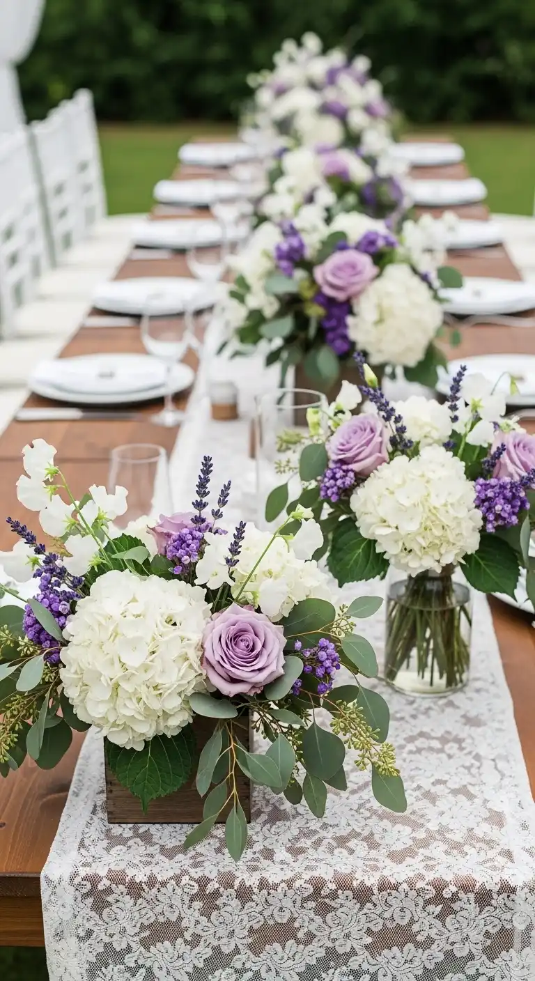 Ombre Rusty Orange Wedding Cake Lavender and White Garden-Inspired Table Setting