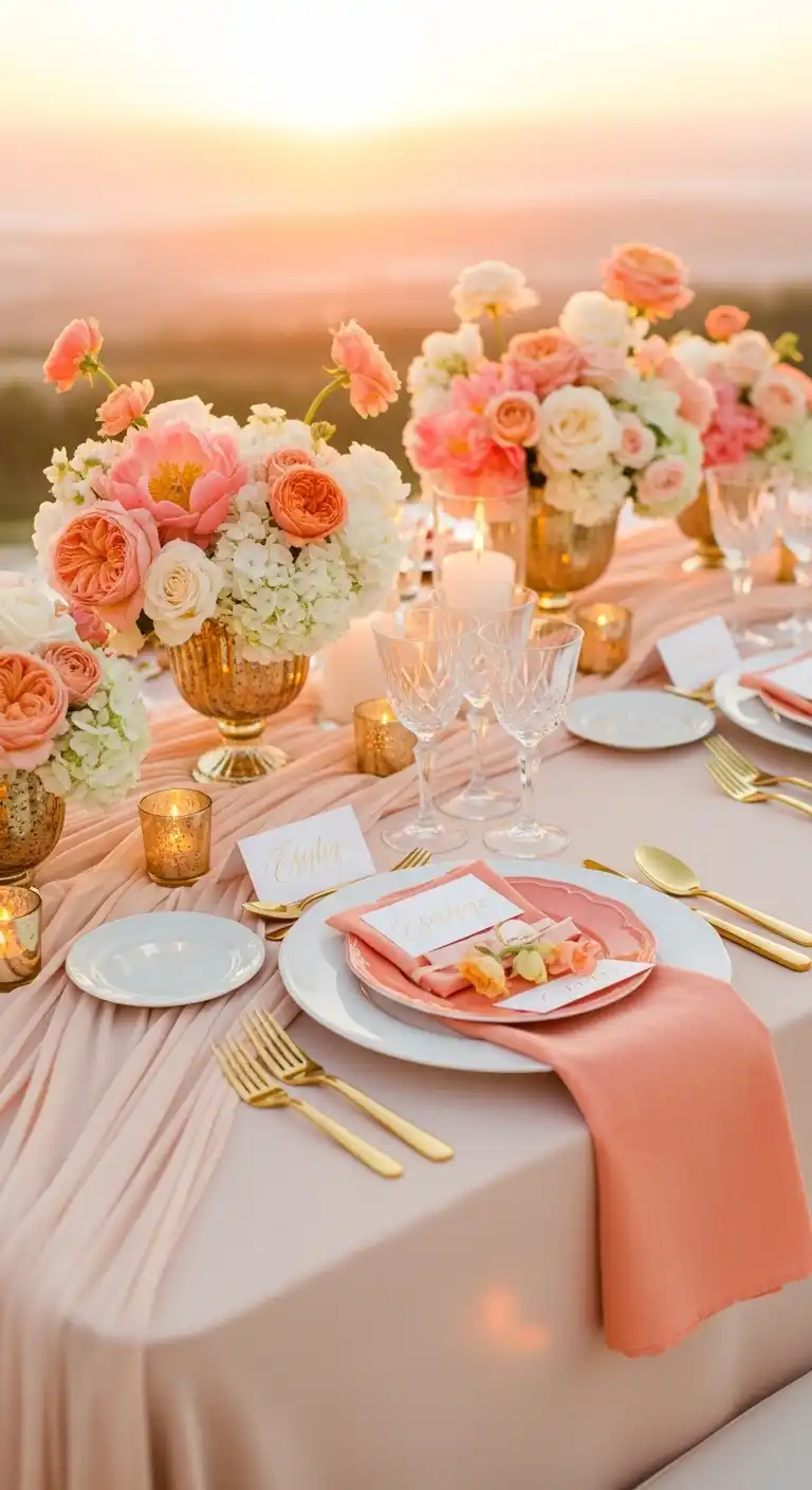 Ombre Rusty Orange Wedding Cake Peach and Coral Soft Sunset Table Theme